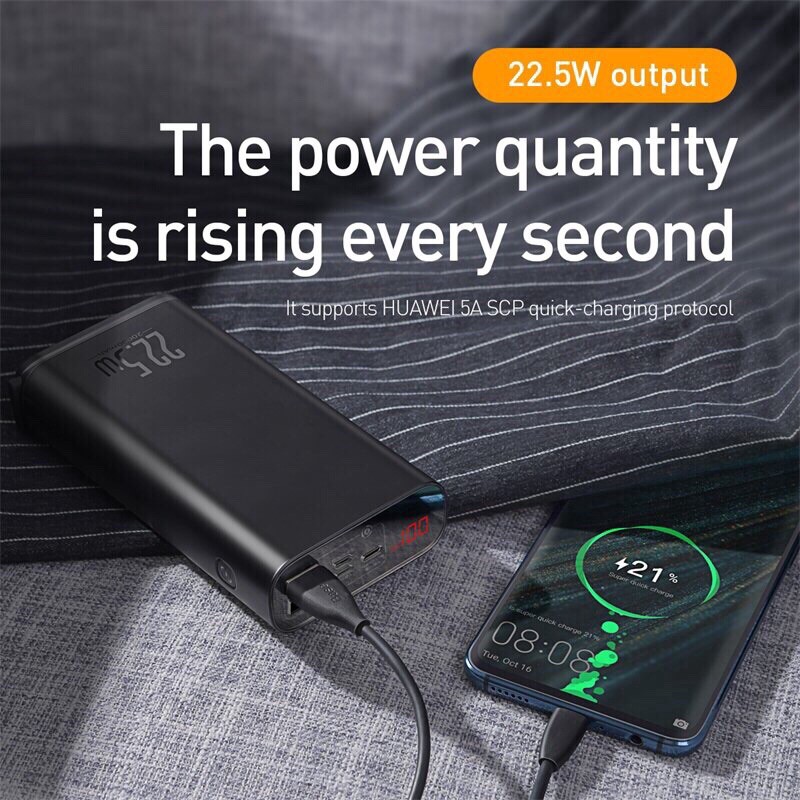 Sạc dự phòng 20000mAh Baseus sạc nhanh 22.5W tiêu chuẩn QC3.0 3 cổng vào lingtning , type-C, micro đèn led hiển thị