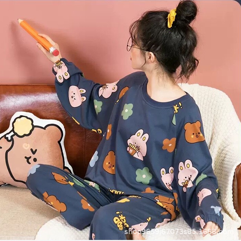 Đồ Bộ Nữ Mặc Nhà Bộ Ngủ Dài Tay Chất Thun Lạnh Thu Đông Mỏng Dịu DT02
