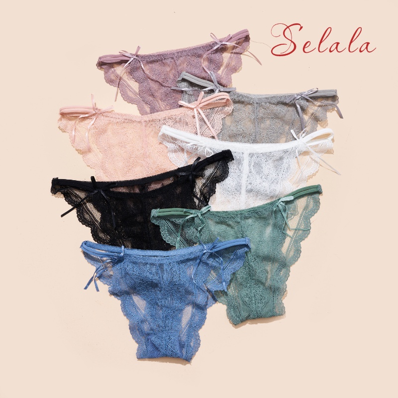 Quần Lót Ren Nữ Selala Mềm Mịn cao Cấp Không Hằn Phối Nơ Cực Sexy QR19