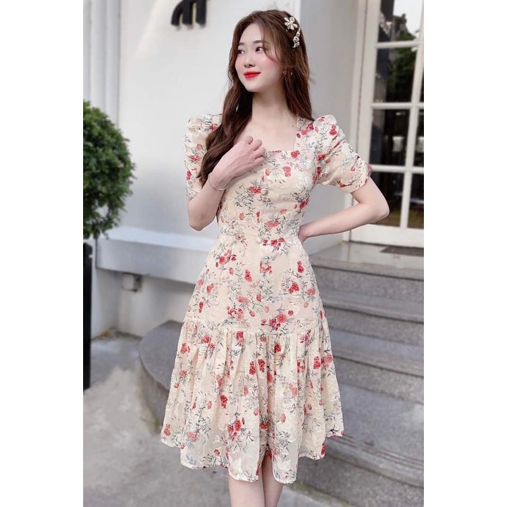 Váy hoa dự tiệc siêu xinh 2 màu XANH -ĐỎ Hồng TOPFASHION đầm thiết kế loại 1 full size cao cấp