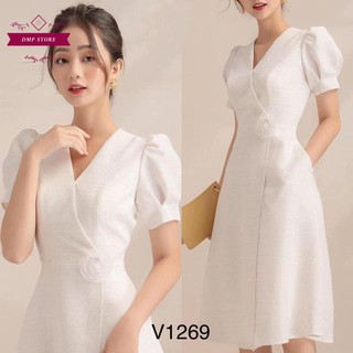 Váy đầm cổ v đính hoa sku 0269 tinh tế