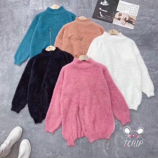 Áo len lông thỏ dáng dài xẻ tà