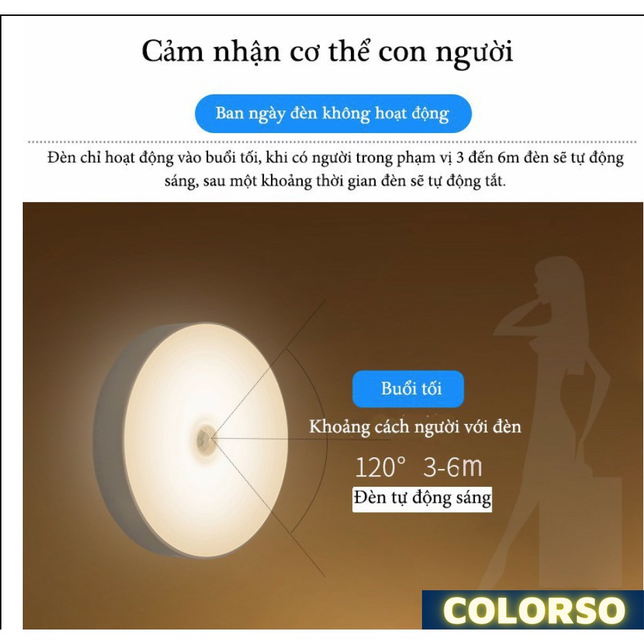 Đèn LED Cảm Biến Chuyển Động Thông Minh, đèn cảm ứng hồng ngoại chạy bằng pin. Tự động sáng khi có chuyển động - COLORSO