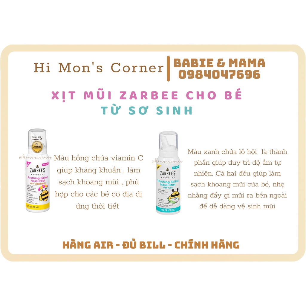 Xịt mũi Zarbee's [ Hàng Air ]