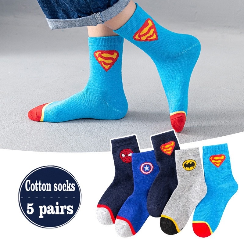 Vớ Cotton Giữ Ấm Thoáng Khí Chống Trượt Họa Tiết Người Nhện Dành Cho Trẻ Em