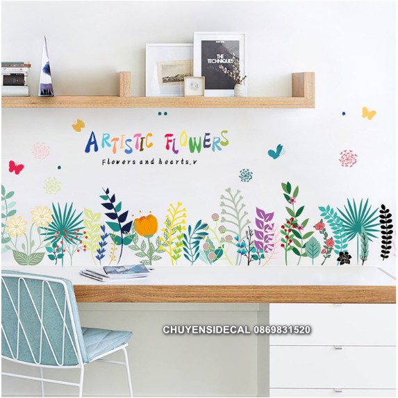 Decal dán tường - Cỏ cây sắc màu vui nhộn
