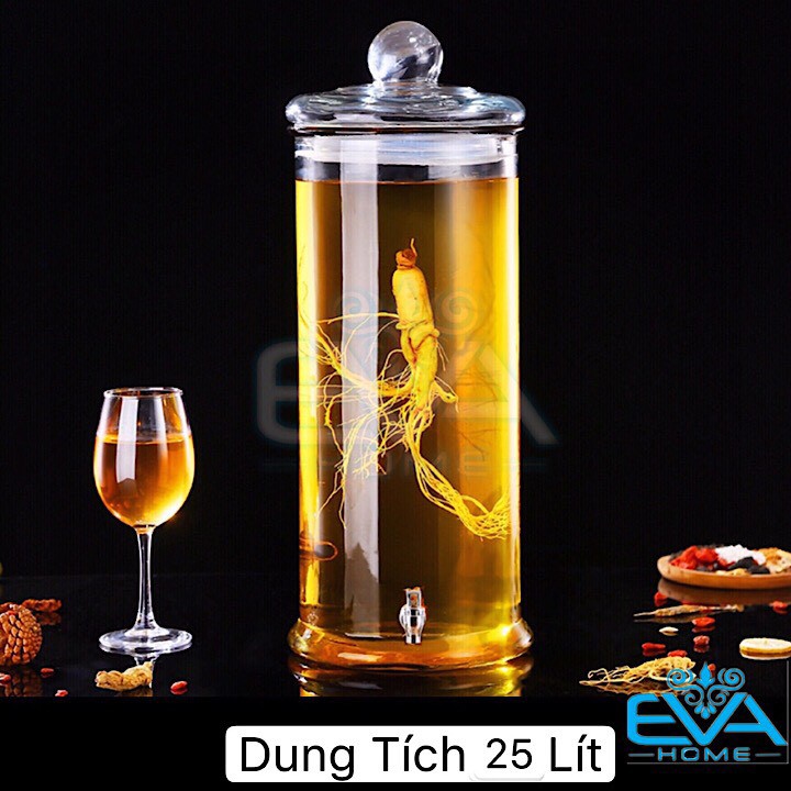 Bình Ngâm Thủy Tinh 25 Lít Có Van Dáng Trụ Thân Trơn – TT25LV