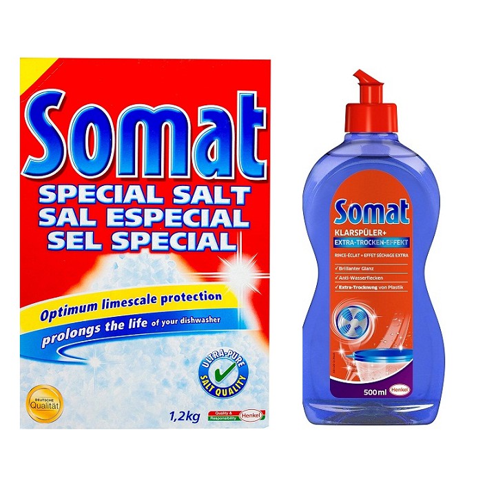 Bộ bột rửa bát Somat 1,2kg+ muối rửa bát Somat 1,2kg +nước làm bóng somat 50ml
