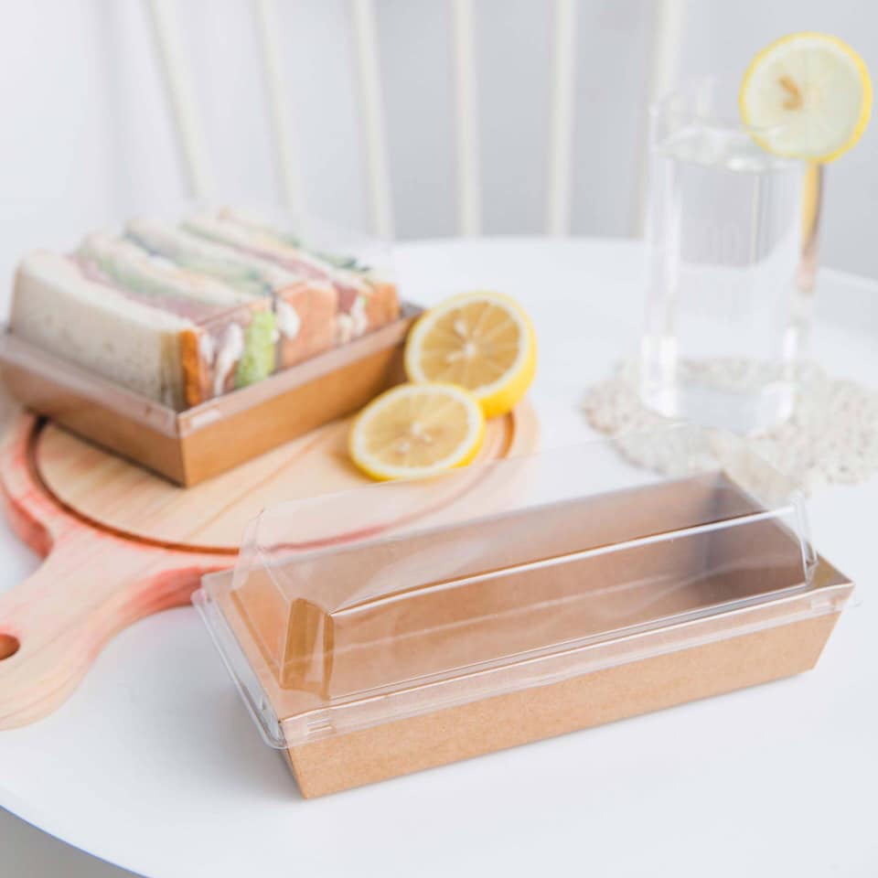 50 Hộp giấy Kraft E1985 đựng bánh – Hộp giấy kraft chữ nhật nắp nhựa trong