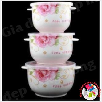 Bộ 3 thố sứ nắp hút chân không có tai