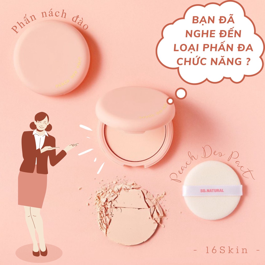 Phấn phủ nách hương đào So natual peach deo pact khử mùi body thấm hút mồ hôi 10g chính hãng Hàn Quốc