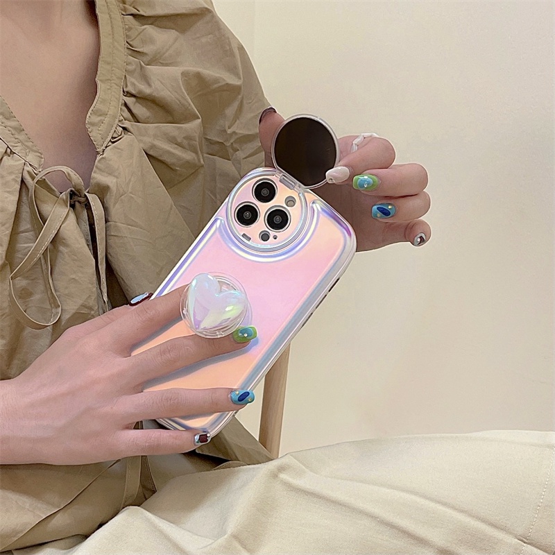Ốp Điện Thoại Màu Laser Gắn Gương Hình Bánh Mì Có Giá Đỡ Hình Trái Tim Cho iPhone 13 12 Pro Max 11 Pro Max 13pro 12pro 1
