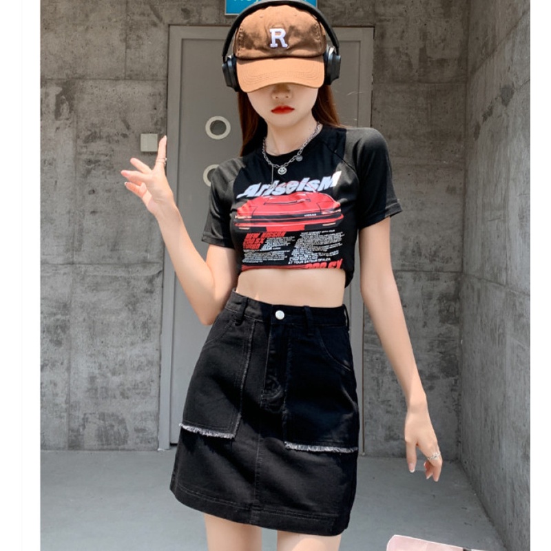 Chân Váy Denim Lưng Cao Thiết Kế Quyến Rũ Dễ Phối Đồ Thời Trang Mùa Hè Cho Nữ