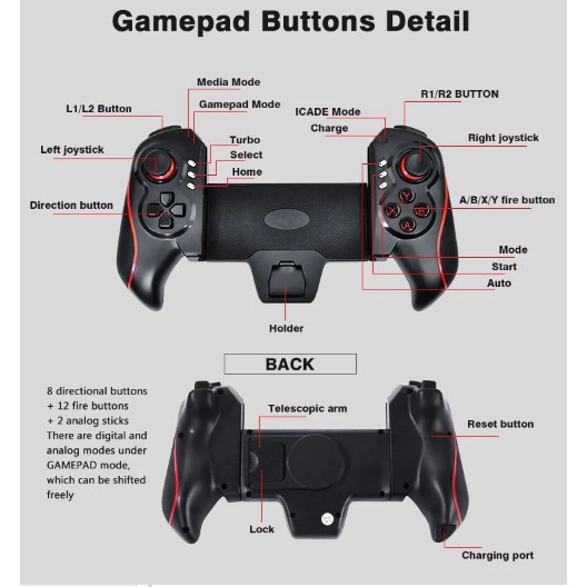 TAY CẦM CHƠI GAME , TAY BẤM GAMEPAD ĐIỆN THOẠI SAITAKE STK 7003 BLUETOOTH MÀU ĐỎ ĐEN