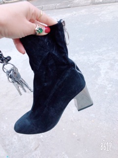 Boots cao cổ da lộn (GÓT ĐEN + GÓT BẠC) ẢNH THẬT