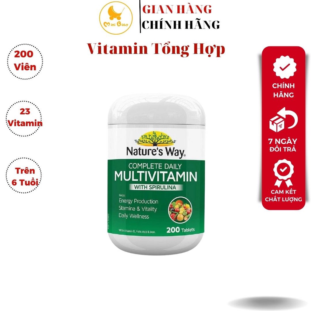 Vitamin Tổng Hợp Tảo Biển Úc Nature Way's Complete Daily Multivitamin 200 Viên Tăng Cường Đề Kháng