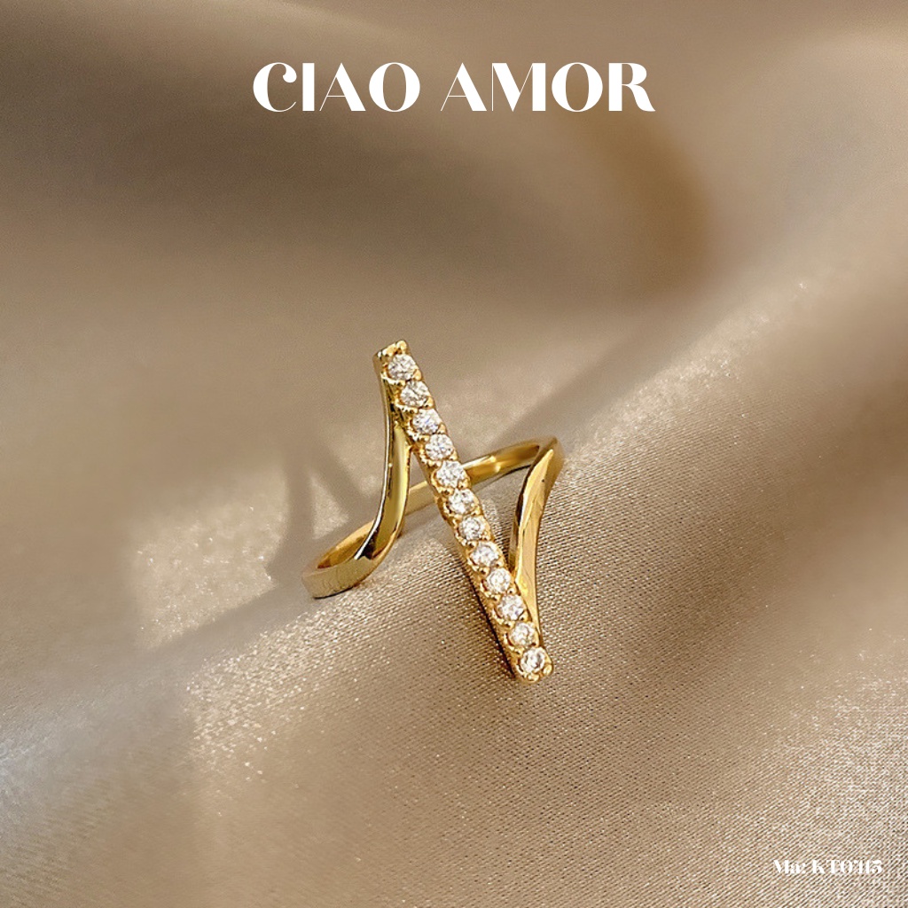Nhẫn nữ thanh dài đính ngọc lượn đơn giản cá tính Trang sức Ciao Amor - KT0415