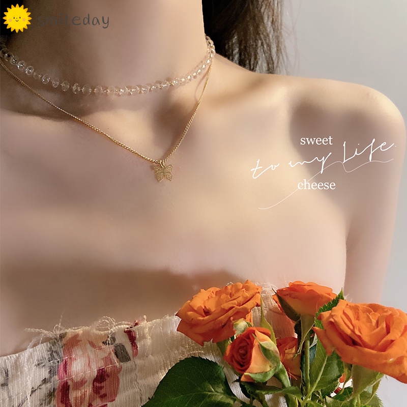 Vòng cổ Mặt Hình Bướm Đính Hạt Pha Lê Ngọt Ngào Cho Nữ