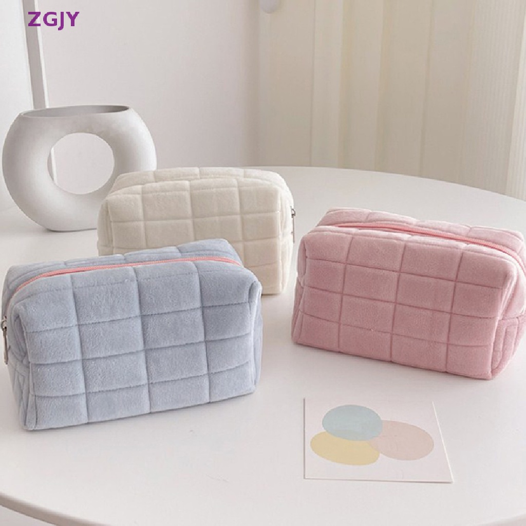 1 Túi Đựng Mỹ Phẩm / Đồ Trang Điểm Cỡ Lớn Màu Trơn Có Khóa Kéo Tiện Dụng Cho Nữ Mới