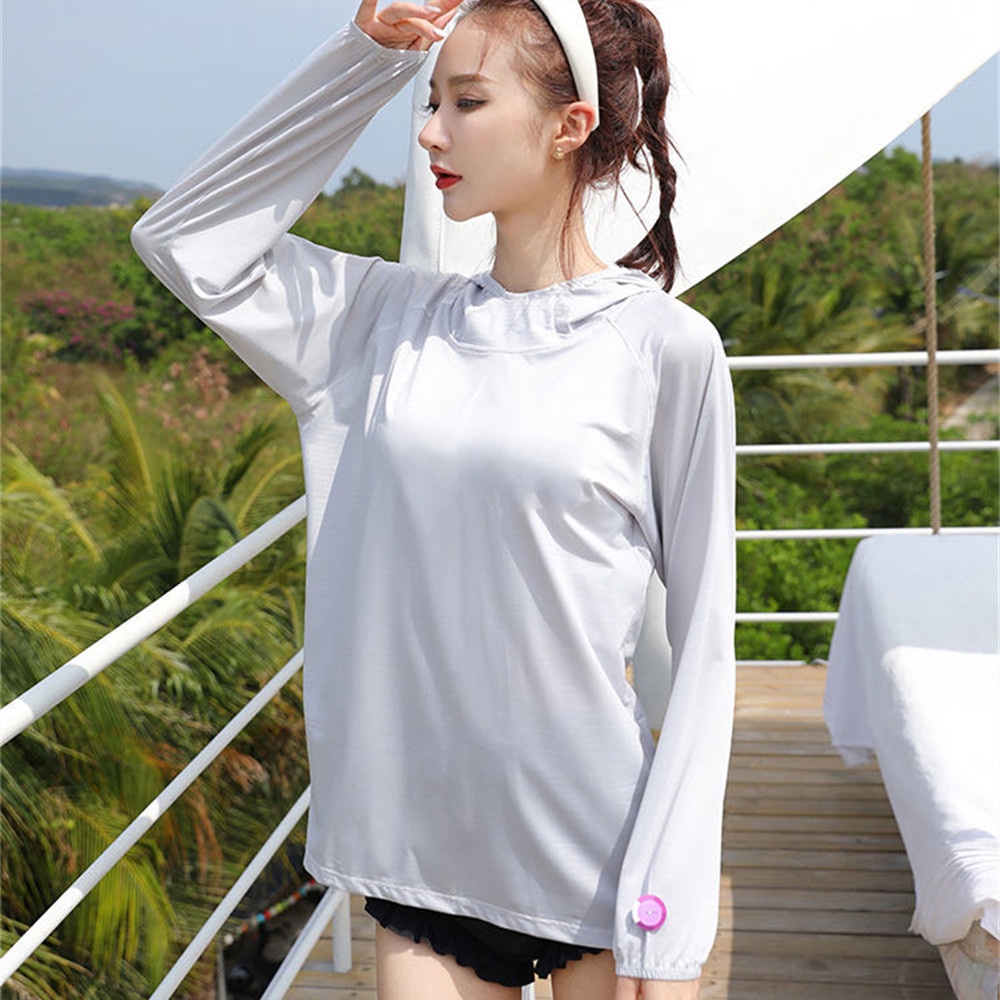 Áo Khoác Hoodie Tay Dài Chống Nắng Và Tia UV Bằng Lụa Lạnh Mỏng