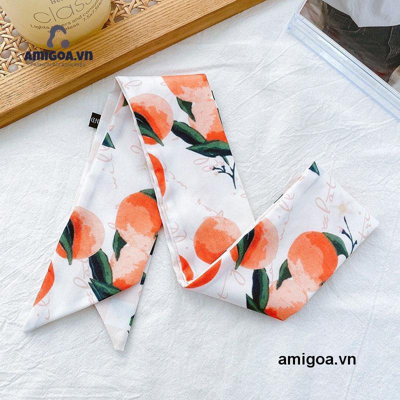 ✨✨Dây buộc tóc hình vuông bằng lụa mềm in họa tiết trái cây phong cách Hàn Quốc