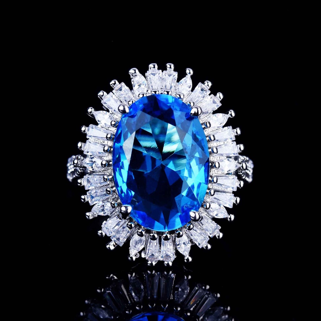 Set Vòng cổ + đôi khuyên tai + nhẫn màu xanh dương thời trang cho nữ