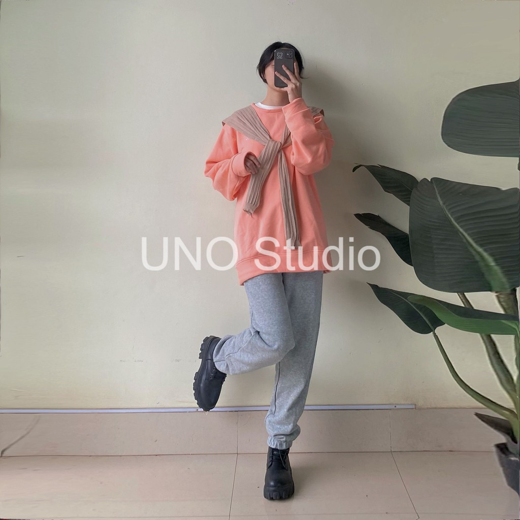 Áo seater, áo nỉ form rộng màu hồng cam pastel