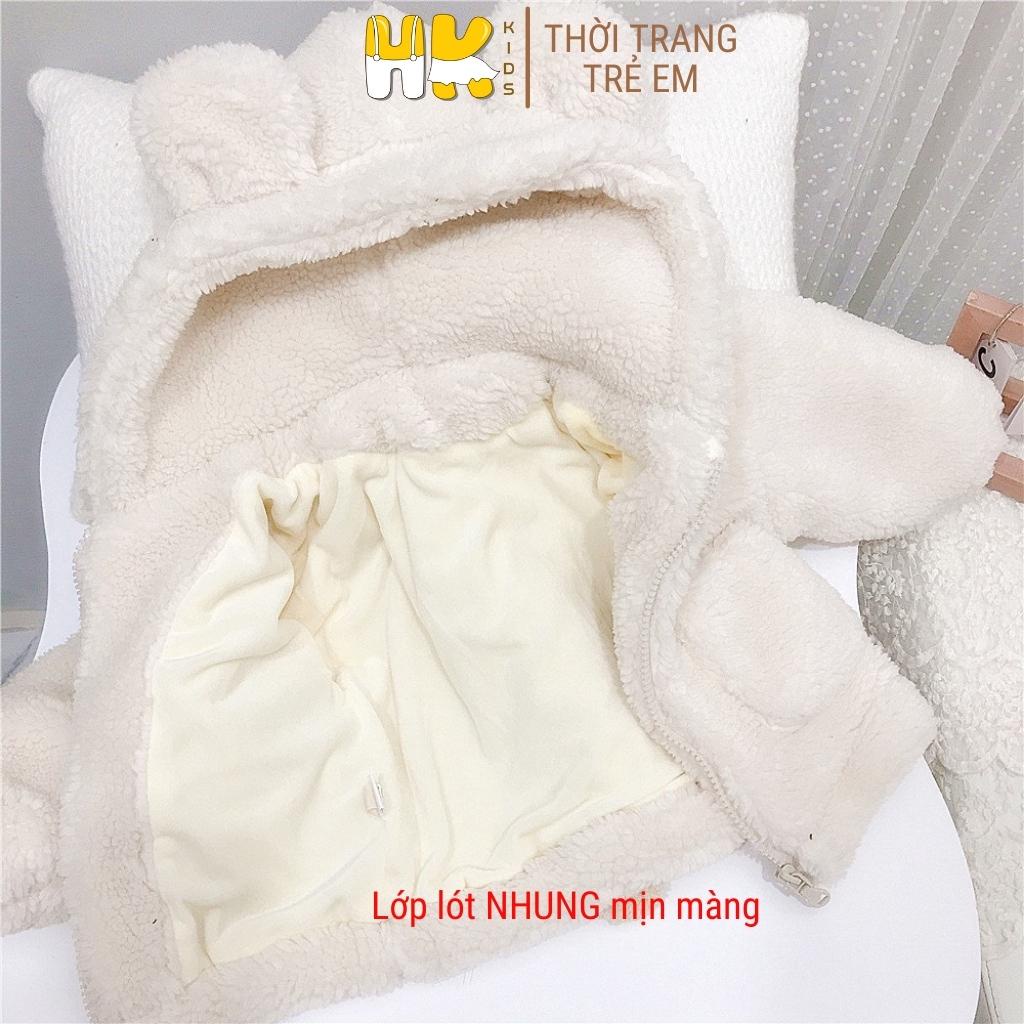 Áo khoác lông cừu có mũ cho bé từ 1 đến 8 tuổi, áo lông kèm thú bông xinh xắn cho bé trai và gái - HK KIDS