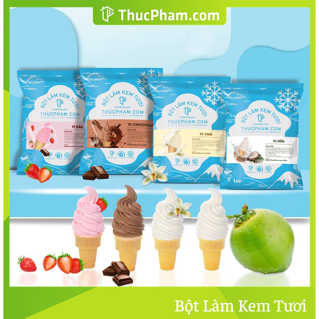  Bột Làm Kem Tươi THUCPHAM.COM Đủ Vị - Túi 1kg - Hương Vị Tự Nhiên, Không Gắt, Không Hắc