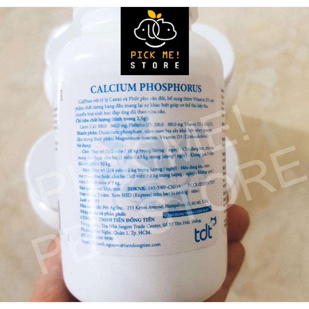 [1 Viên] [ CHÍNH HÃNG ] Viên Bổ Sung Canxi Calcium Phosphorus PetAg Phốt Pho chắc xương Cho Chó Mèo (Nhập khẩu Mỹ)