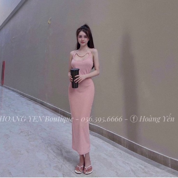 Đầm ôm body dáng dài 2 dây phối kiểu siêu Hot PC