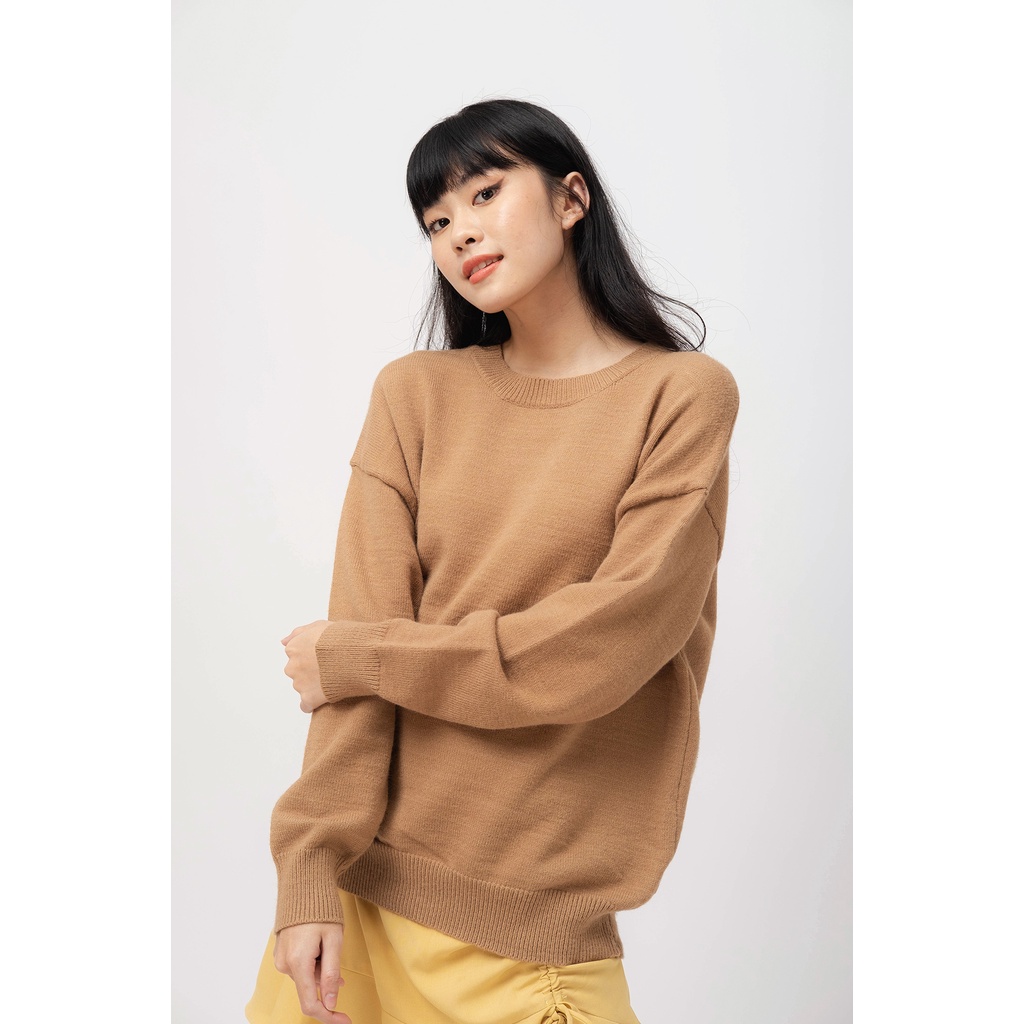 [SALE UP TO 50%] Áo len trơn cổ tròn màu nâu LENCLOTHING 558601