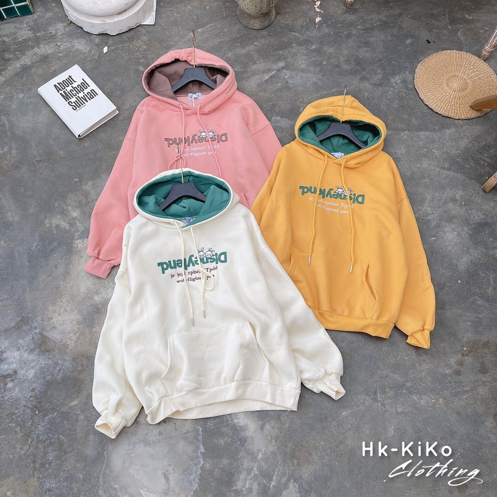 Áo Hoodie chữ thêu phối màu mũ