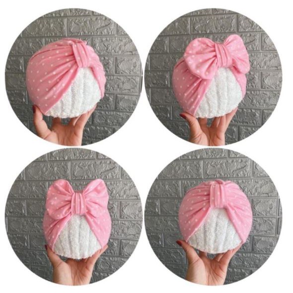 Mũ turban tim bi cực yêu có gắn tóc giả cho bé