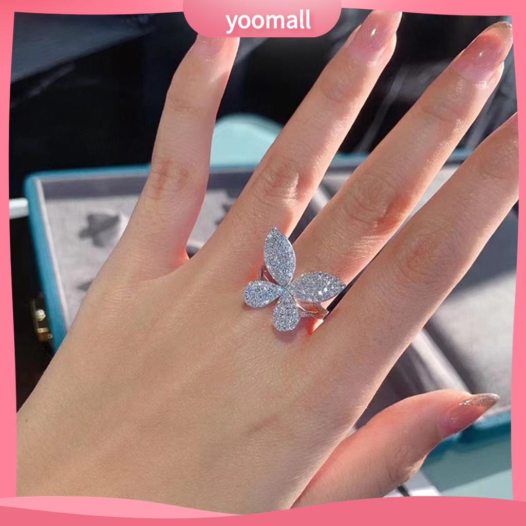 Yomall♡ Nhẫn Hở Hình Bướm Đính Đá Sang Trọng Cho Nữ