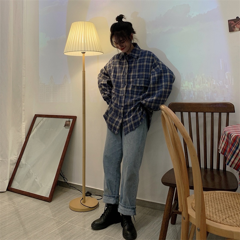 【ZHELIHANGFEI】Áo Sơ Mi Tay Dài Form Rộng Họa Tiết Sọc Theo Phong Cách Retro Dễ Phối Đồ