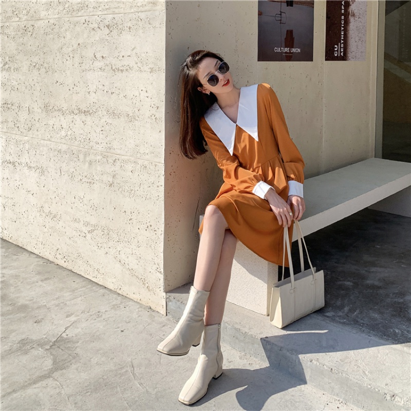 Đầm Nữ Dáng Ôm Màu Trơn Phong Cách Retro Hàn Quốc Mới