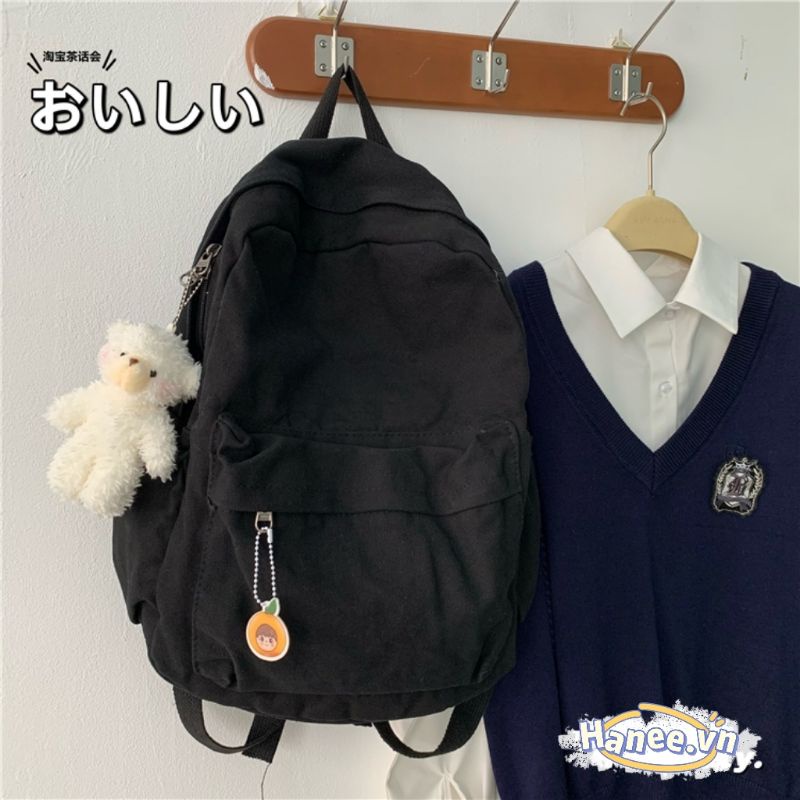 Balo Trơn Basic Nữ Ulzzang Vải Canvas Thô B25