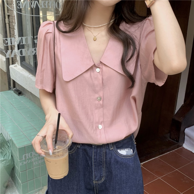 Áo Sơ Mi Chiffon Tay Ngắn Đơn Giản 53213 Dành Cho Nữ