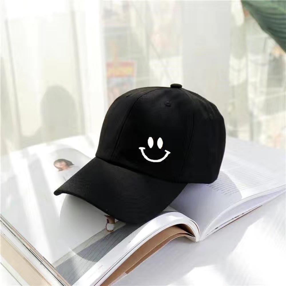 Mũ Lưỡi Trai Mềm Thoáng Khí Thêu Hình Mặt Cười Đơn Giản Thời Trang Xu Hướng Cho Nữ