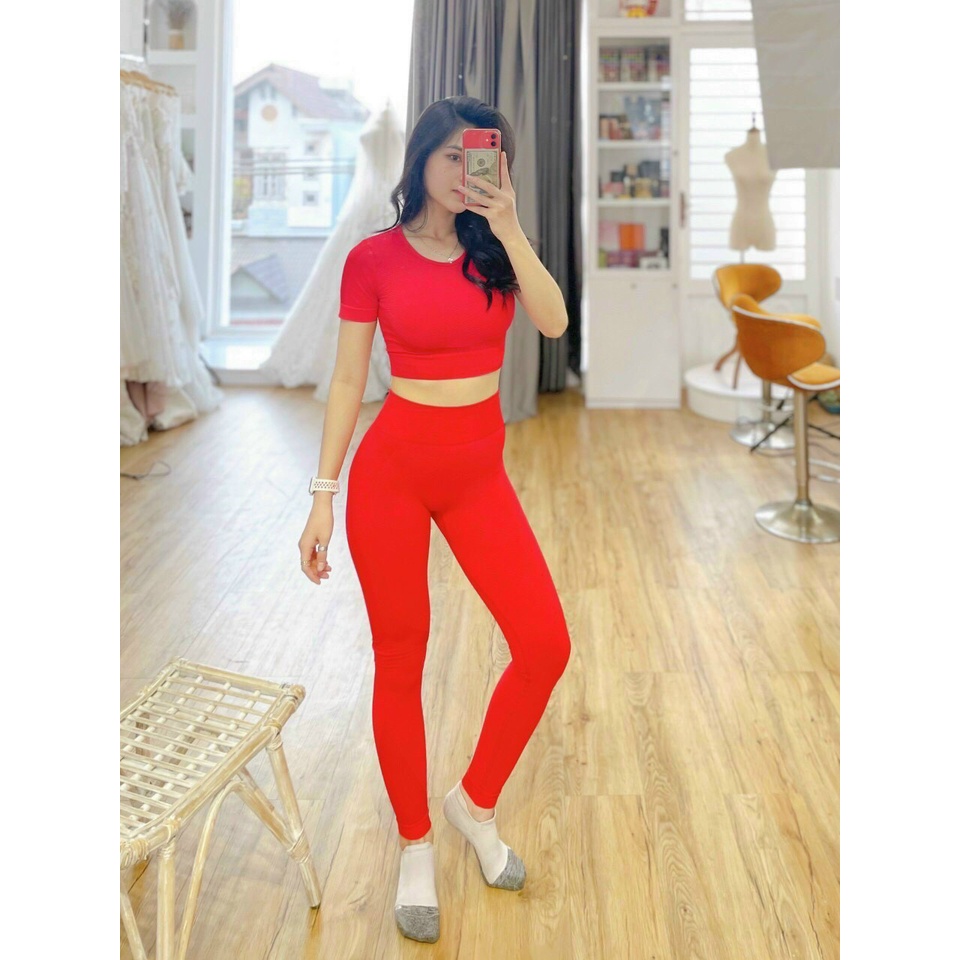 Set Đồ Tập GYM Nữ Mitao Crop Top Trơn - Quần Áo Thể Thao Nữ Mẫu Mới