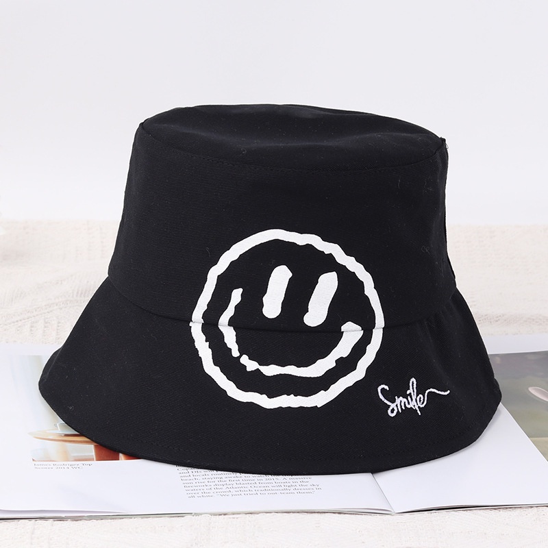 Nón xô LINJW thêu hình mặt cười thời trang