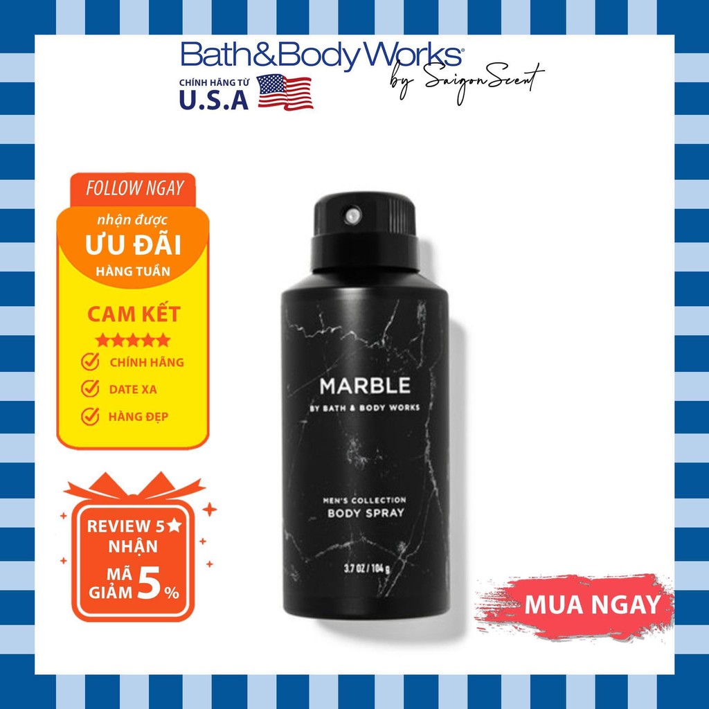 Xịt thơm cho nam Bath and Body Works for men Marble (104g) | Thế Giới Skin Care
