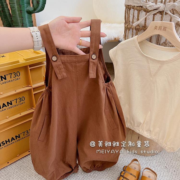 Quần Yếm Ngắn 5 Lớp Cài Nút Phong Cách Hàn Quốc Thời Trang Mùa Hè Cho Bé Gái