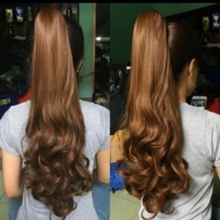 Tóc giả ngoạm kẹp xoăn lọn đuôi màu vàng nâu