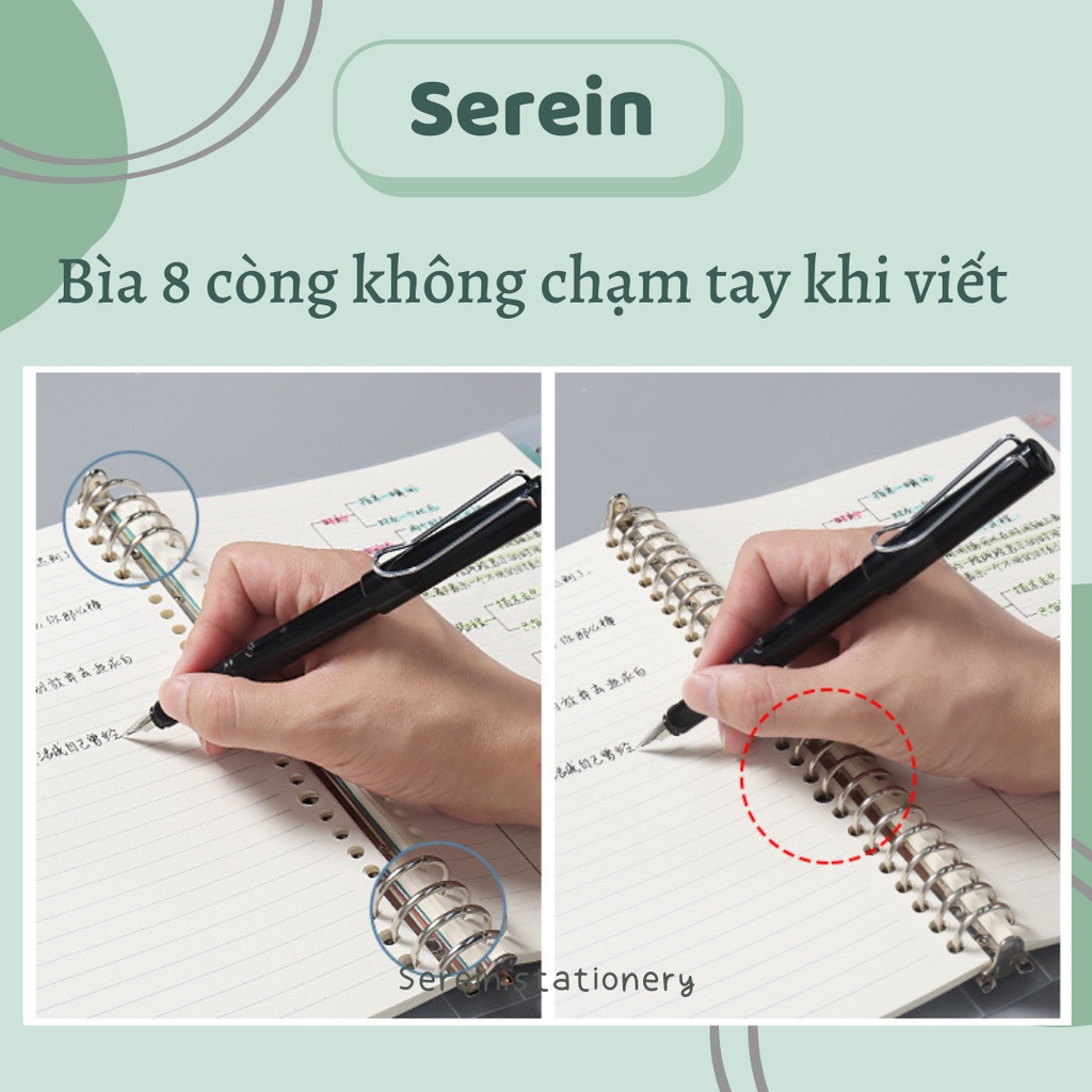 Sổ còng Binder A4 B5 A5 8 còng kèm ruột giấy refill làm planner bullet journal SEREIN