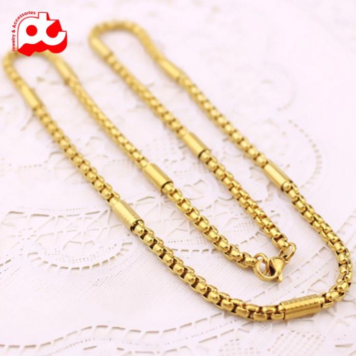 Dây chuyền nam cao cấp thời trang đẹp titan kiểu bọc khoanh chạm họa tiết tròn PT JEWELRY kích cỡ 4mm PTDCNA164