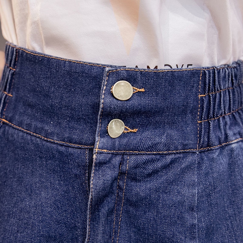 Chân váy jeans denim RENJIANVSHENG lưng cao trẻ trung thời trang Hàn Quốc