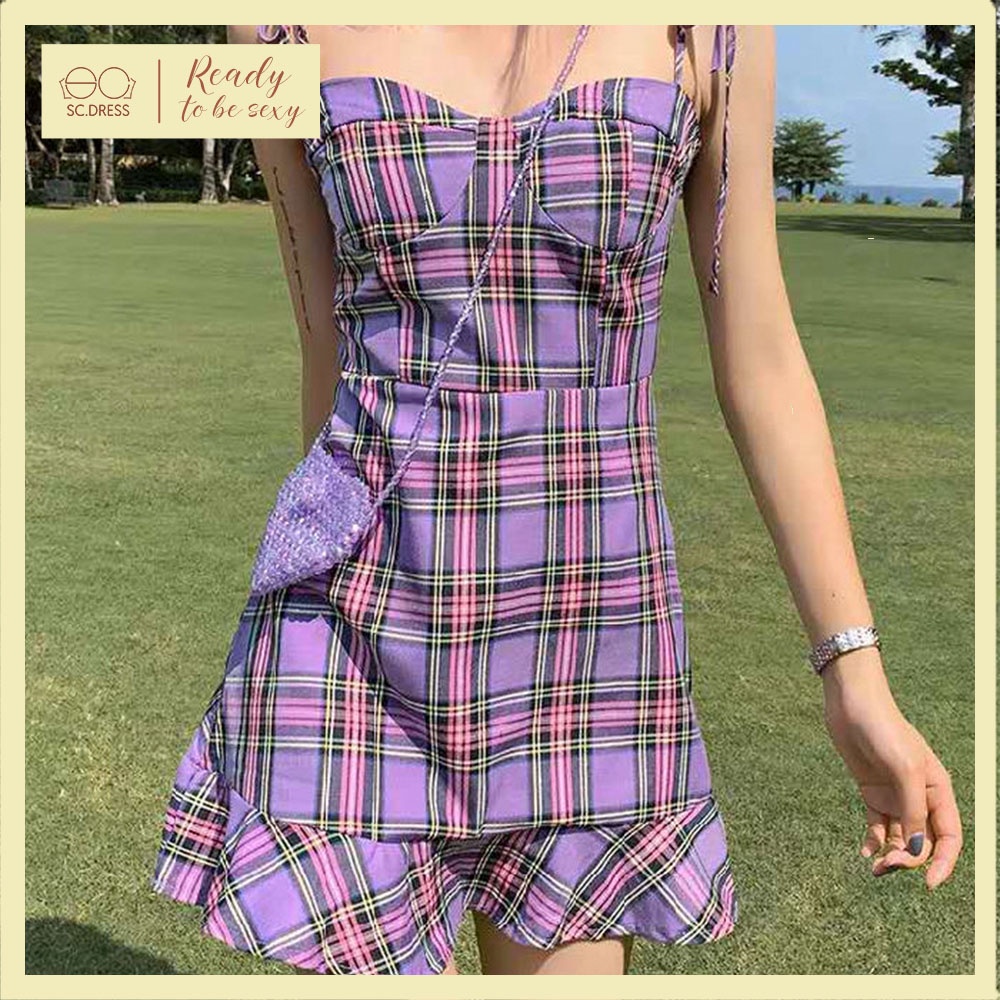 Váy 2 dây đuôi cá ôm body họa tiết kẻ sọc sexy cá tính V00019