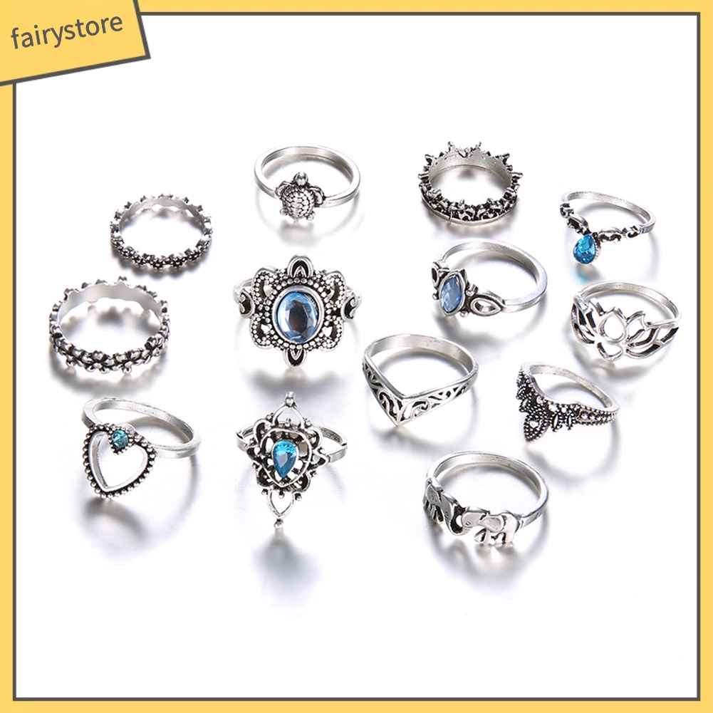 Set 13 nhẫn nhiều kiểu dáng phong cách boho cho nữ